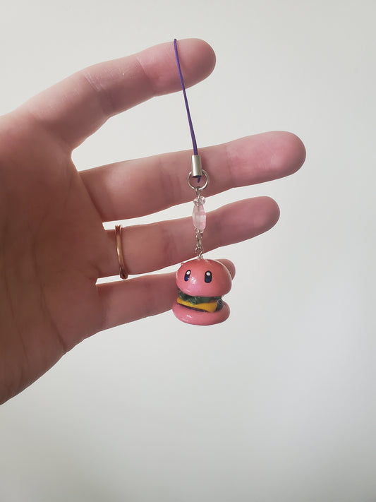 Kirby Burger Handmade Clay Phone Charm
