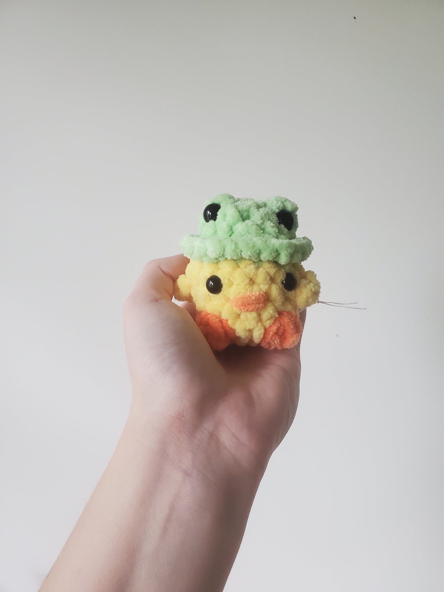 Alfie the Duckie in a Frog Hat Crochet Plushie